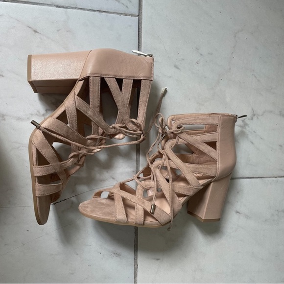 Franco SARTO Womens Lace Up Taupe Suede Heeled Dress Sandals Size 9.5 - Picture 2 of 12